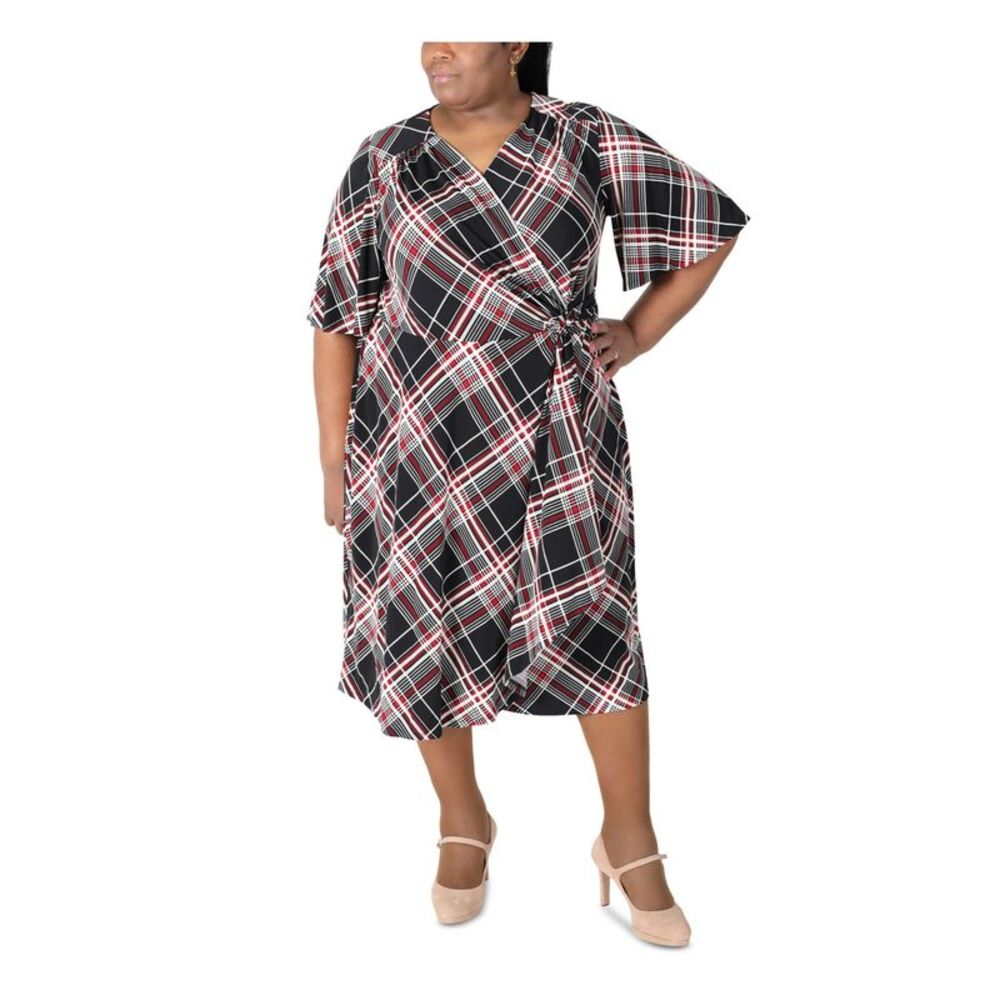 SIGNATURE BY ROBBIE BEE Womens D-ring Closure At Side Waist Midi Dress